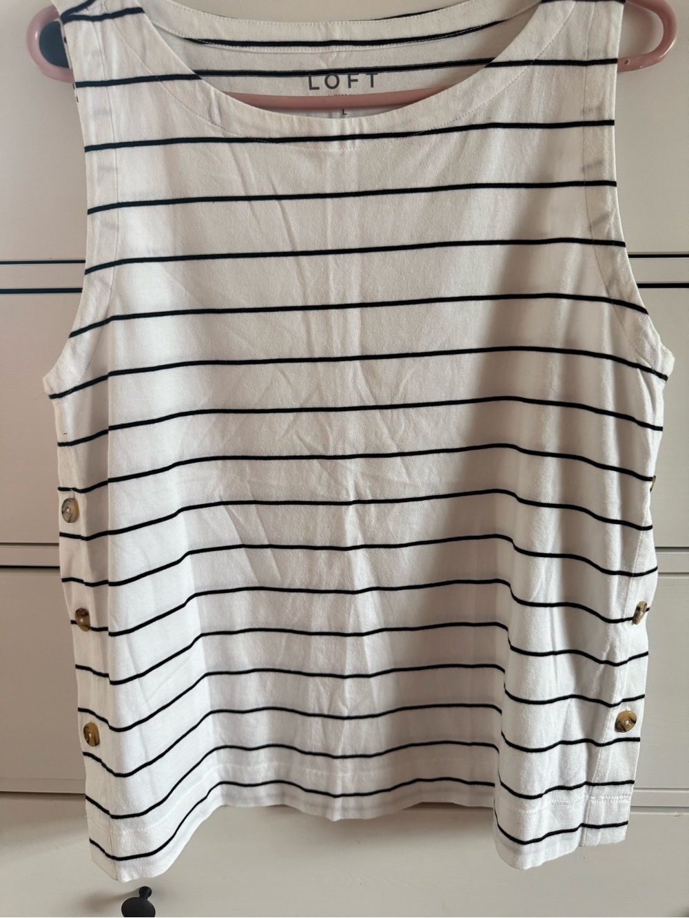 Loft Striped Side Button Tank Top White/Black Size Large